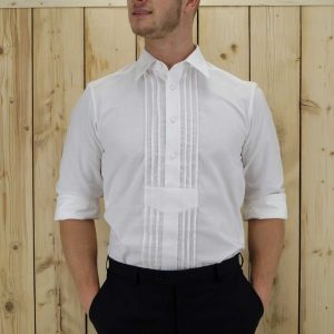 Hemd “Julius” weiß, slim-fit, Pfoad, Liegekragen, Wäscheknopf