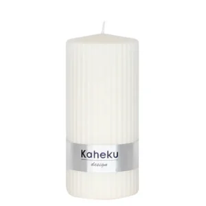 Stumpenkerze weiß 4er Set POWDER Kaheku Rillenstruktur creme 7 x 15 cm