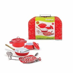 Puppen-Kochgeschirr Metall im Koffer