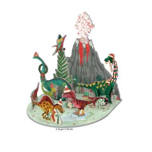 3D Adventsdekoration Urzeit-Dinosaurier mit Vulkan