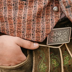 Gürtel “Blätterrankenmotiv-altsilber” echtes Leder gelasert, braun