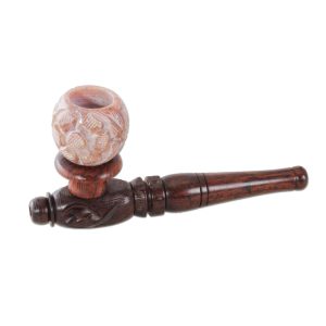 Wooden Pipe with Soapstone