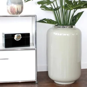 Bodenvase XXL | große Vase sandstone/silber SAIGON GiftCompany Höhe 65 cm