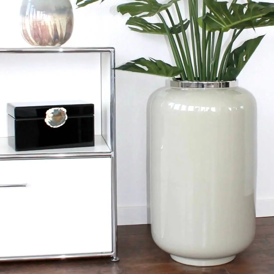 Bodenvase XXL | große Vase sandstone/silber SAIGON GiftCompany Höhe 65 cm