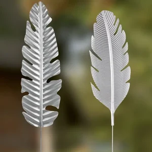 Gartenstecker Metall Deko PALMENBLATT silber Casablanca Höhe 113 cm