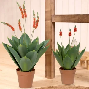 Kunstpflanze im Topf Deko AGAVE rot H 60 cm