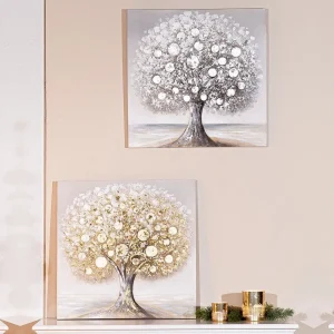 Leinwandbild TREE SOLO Casablanca gold silber 60×60 cm