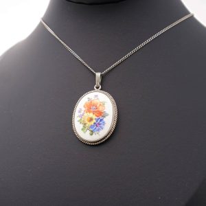 Meissen Porzellan Anhänger Feldblumen – Silber 925