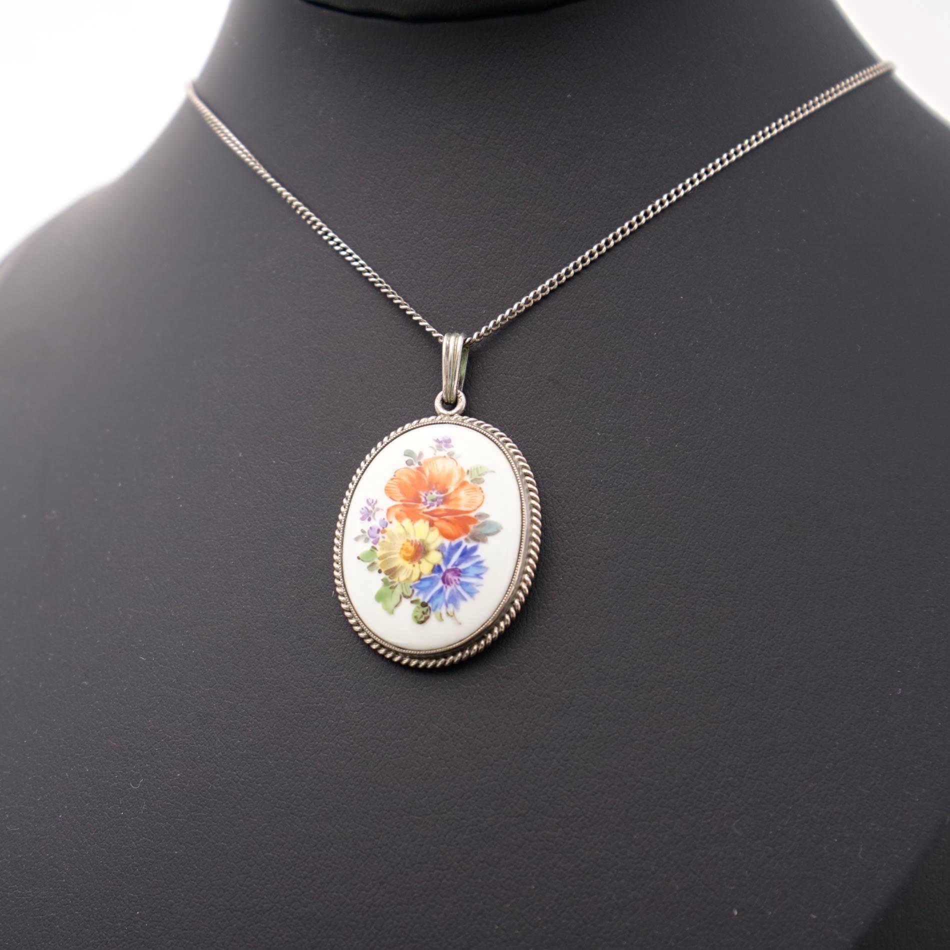 Meissen Porzellan Anhänger Feldblumen – Silber 925