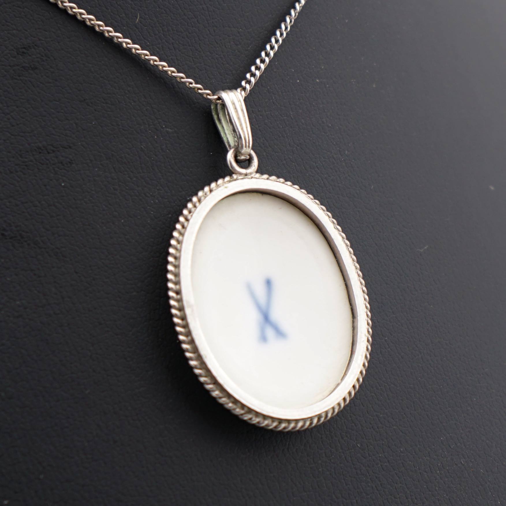 Meissen Porzellan Anhänger Feldblumen – Silber 925 – Bild 2