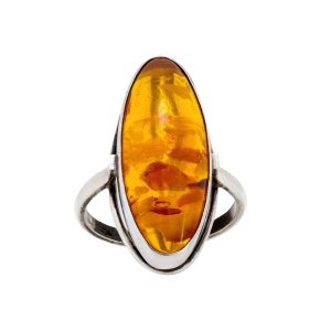 Jugendstil Silberring mit Bernstein Cabochon – Fischland