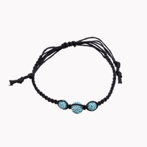 Geflochtenes Armband mit türkisen Glitzerperlen (größenverstellbar)