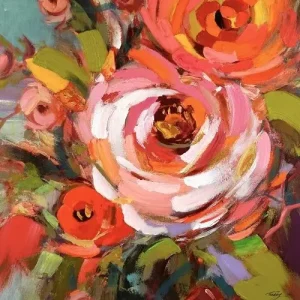 Wandbild handgemalt FLOWERS 100×100 cm