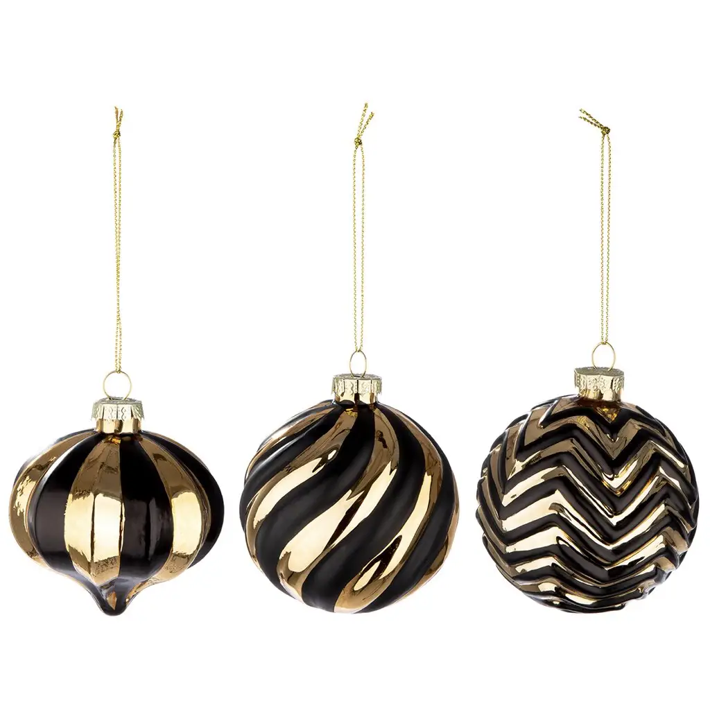 Weihnachtskugel 3er Set Riad schwarz gold ø 8 cm – Bild 2