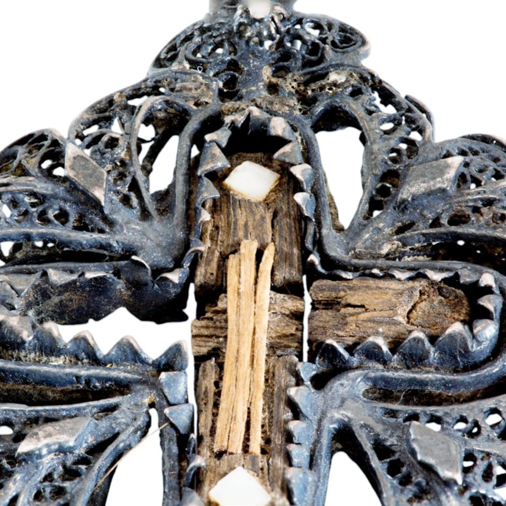 Rosenkranz Silberkreuz mit Holzeinlegearbeit & Perlmutt – Bild 4